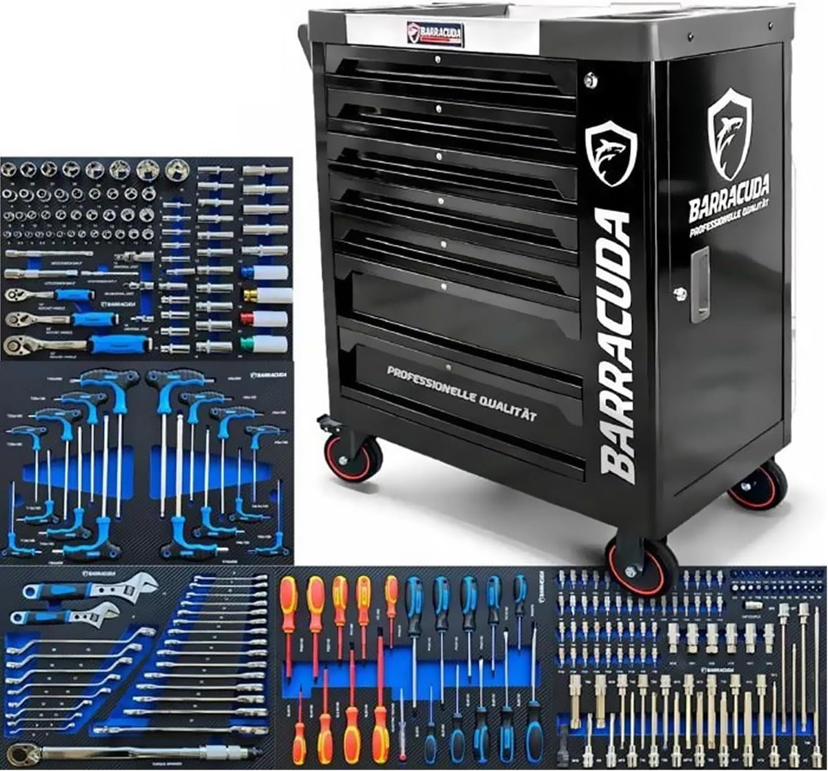 Barracuda Tools Caisses à outils, Noir, Servante d'atelier Dynamic+ 7 tiroirs dont 5 outillés - Black Edition