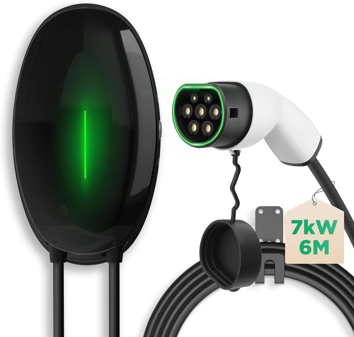 EIDYBOX Stations de charge, 7,4KW, 6M, Noir, Type 2 Wallbox pour Vehicule Electrique, Monophasé 32A Borne de Recharge avec Câble