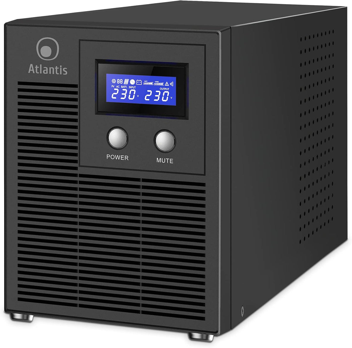 Atlantis onduleur, 1400 W, 12 V, 9 Ah, Noir, écran LCD, port USB-HID, 6 sorties IEC, 2 batteries, port série RS232