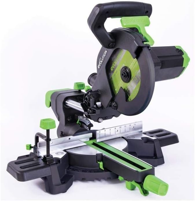Evolution Power Tools scie circulaire, 210 mm, Bleu/Blanc, Evolution F210SMS Scie à onglets polyvalente