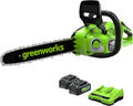 Greenworks tronçonneuse, 48 V, 24 V, 35 cm, 20 m, 4 Ah, Vert/Noir, ( x 2) à Batterie Moteur Sans Balais, Longueur des barres