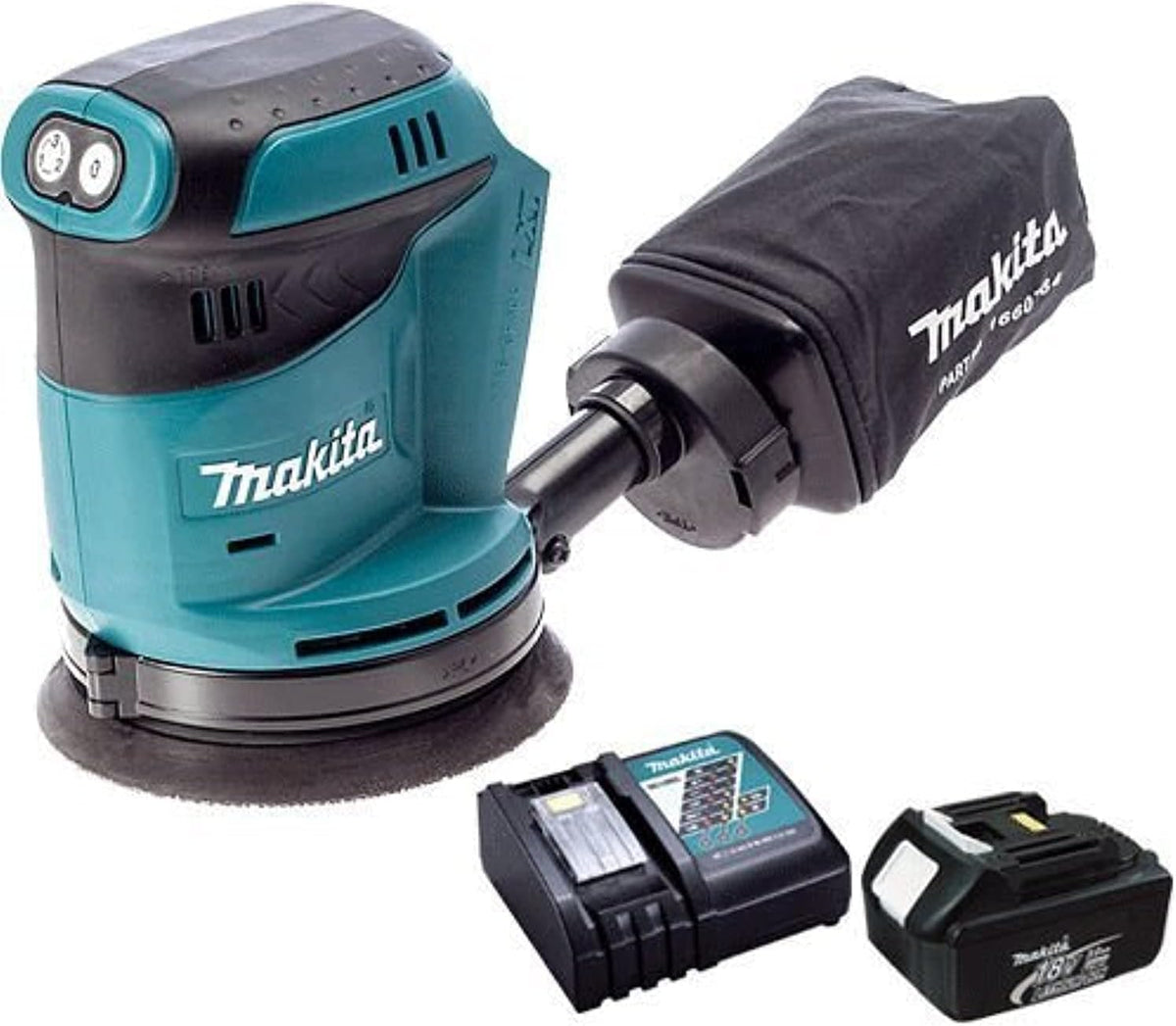 Makita Ponceuses excentrique, 18 V, 18 V, 1x3.0, Bleu/Gris, Ponceuse excentrique LXT ( Ah) en MAKPAC- DBO180RF1