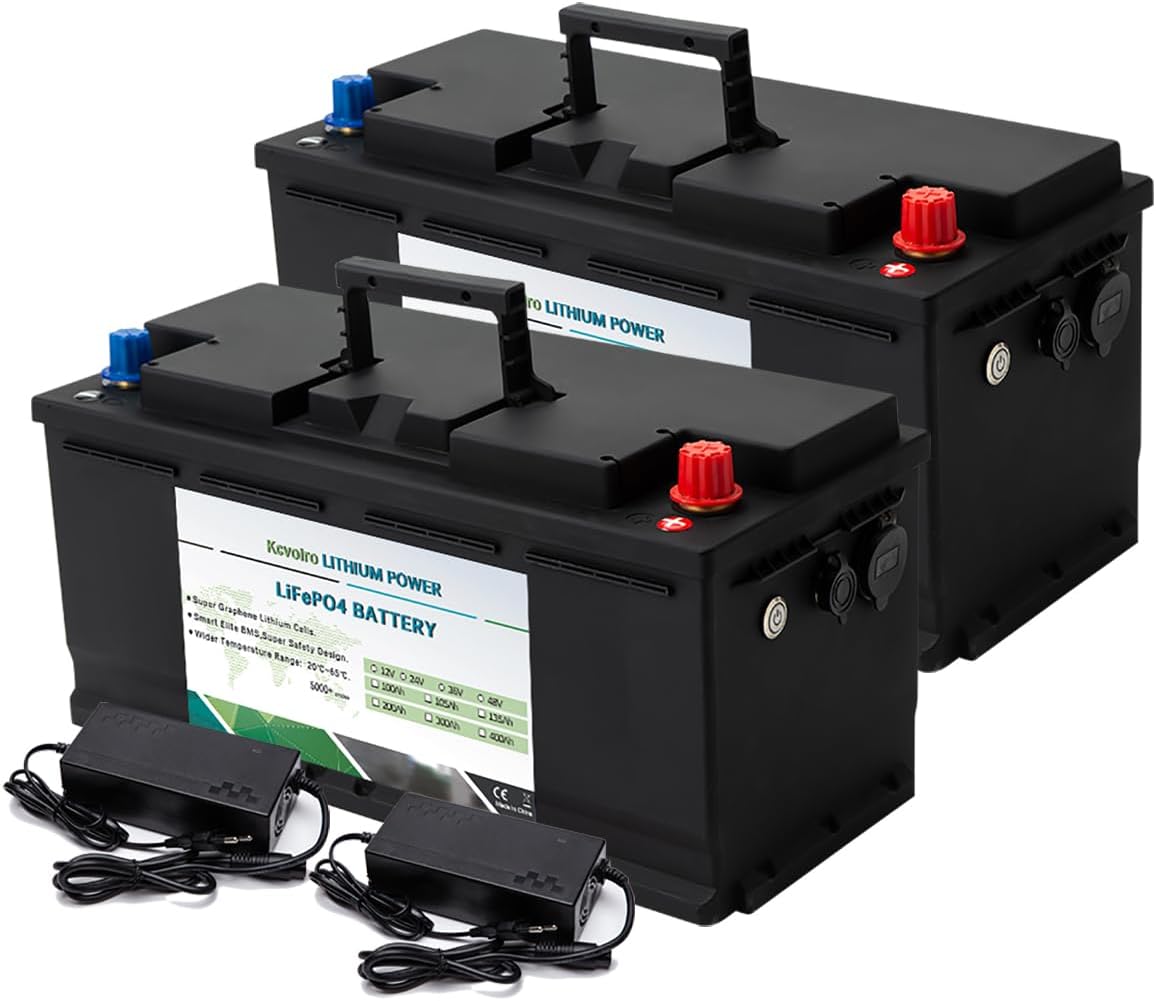 kcvolro batterie automobile, 12 V, 100 Ah, 1280 W, Bleu, pour remorque, camping-car et usage marin