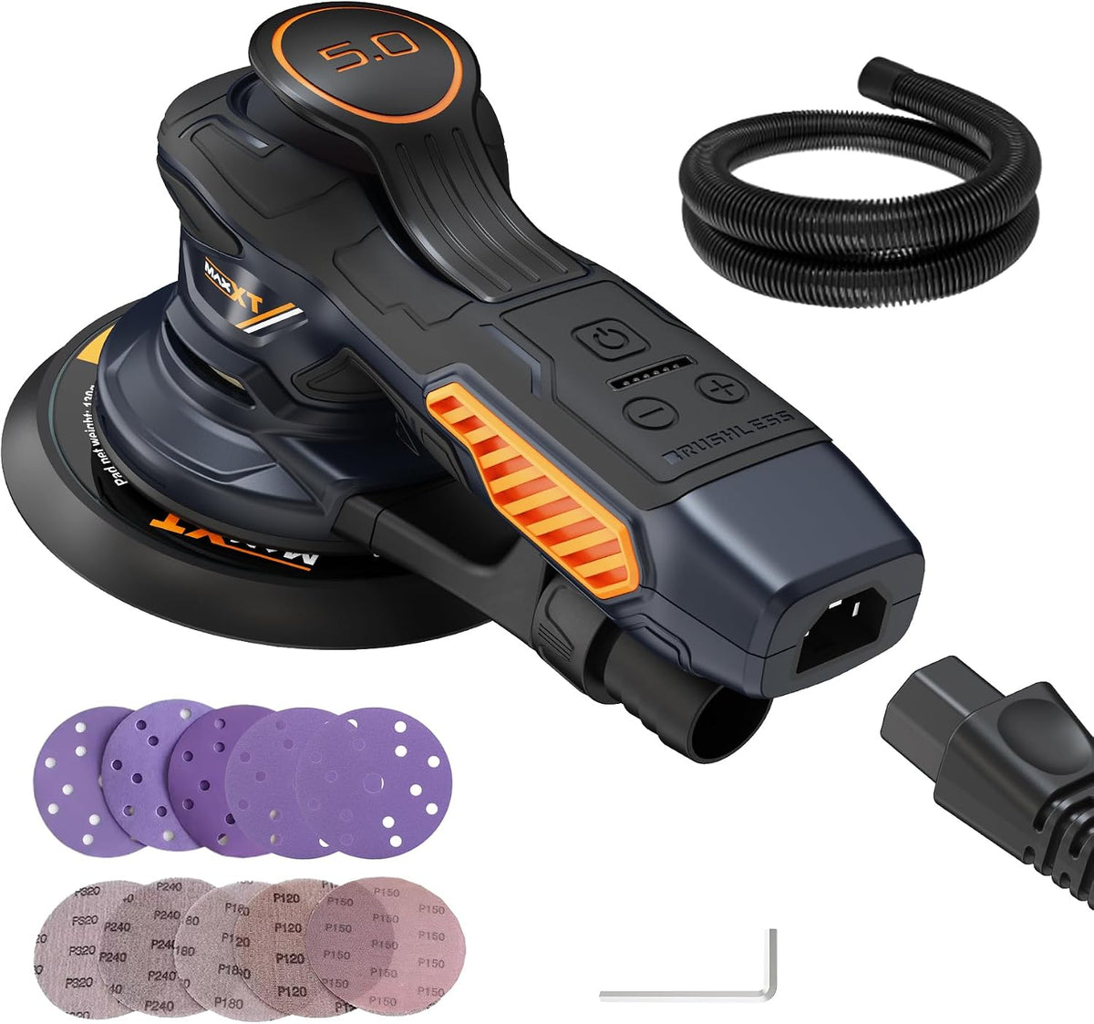 MAXXT Ponceuses excentrique, 350 W, 10000 RPM, Noir/Bleu, Ponceuse Excentrique, 6 vitesses variables Ponceuse orbitale