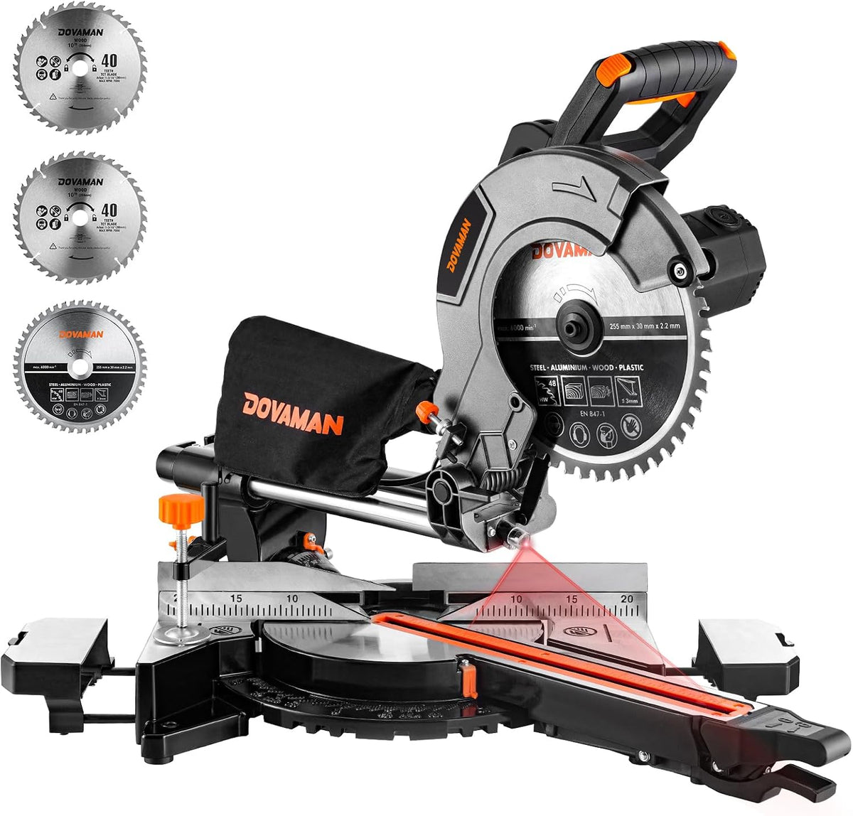 DOVAMAN Scies d'encadreur, 2000 W, 5000 RPM, 340x90 mm, Argenté/Noir, DMS01A Scie à Onglet Radiale, 2 Vitesses 3200/