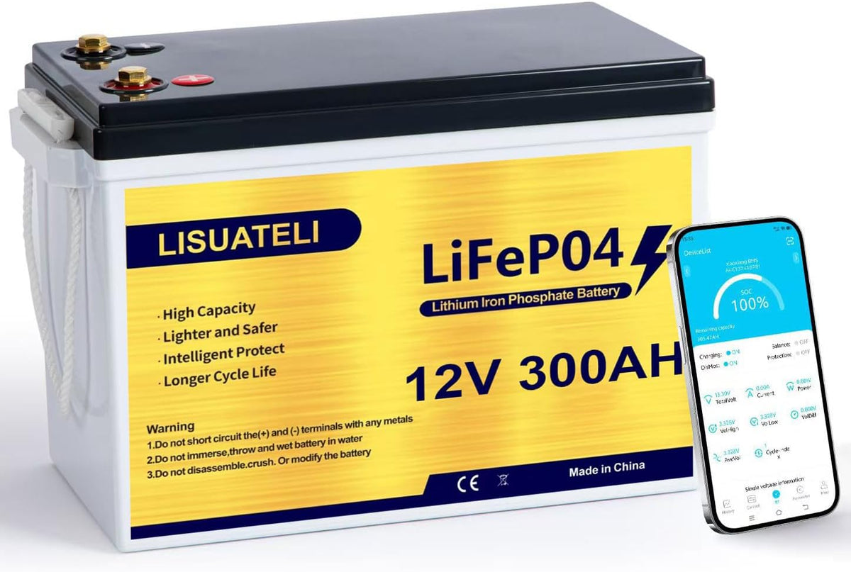 LISUATELI Batteries de voiture, 12 V, 300 Ah, 3840 Wh, Jaune/Gris