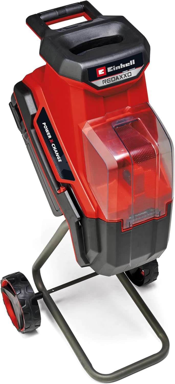 Einhell broyeur, 36 V, 55 L, Rouge/Gris, de végétaux sans fil REDAXXO 36/25 Solo Power X-Change (, 3 lames réversibles en acier spécial