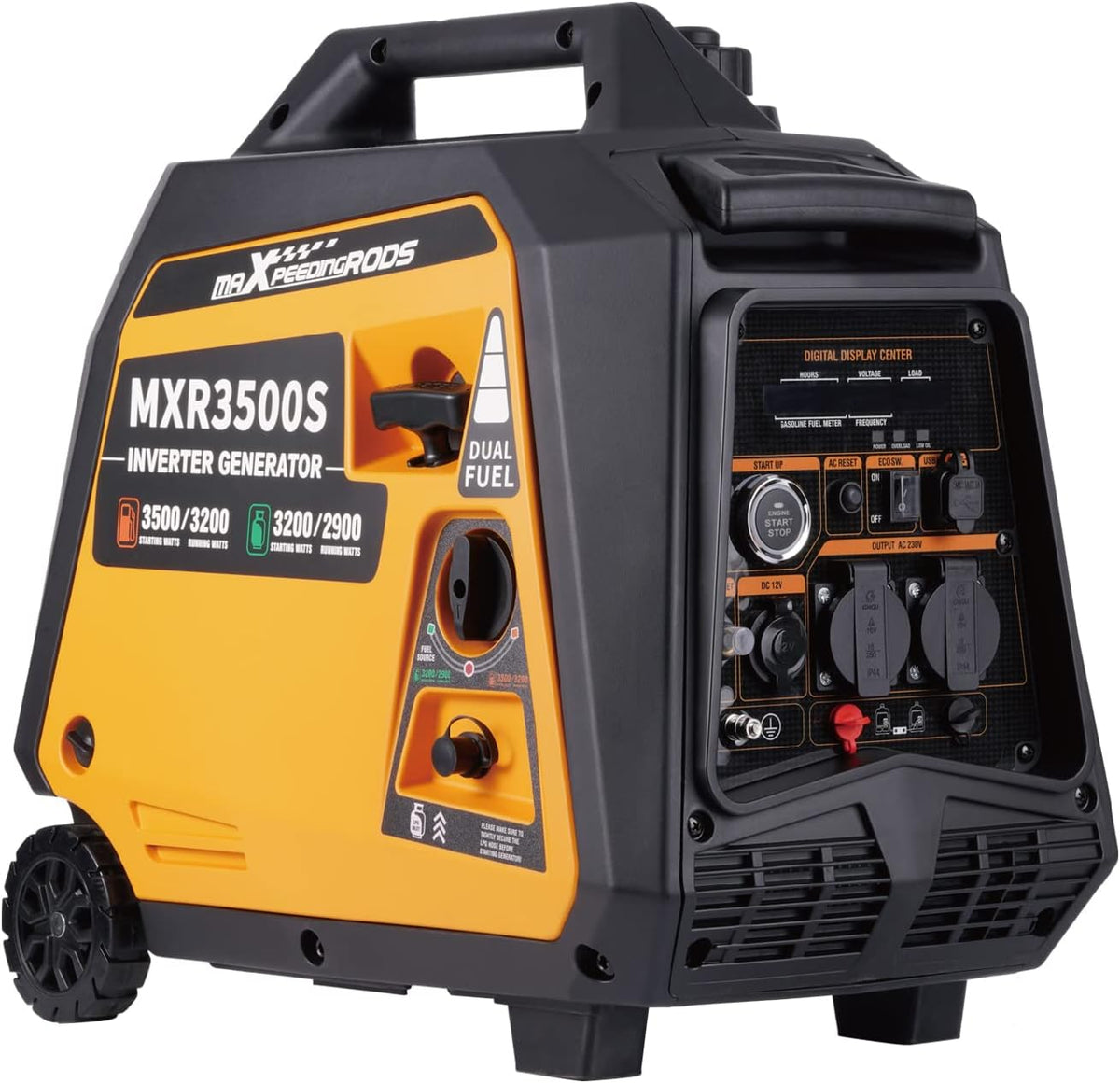 maXpeedingrods Groupes éléctrogènes, 3500 W, Noir/Orange, Groupe Electrogene Silencieux GPL et Essence Inverter