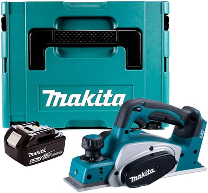 Makita Rabots, 82 mm, 18 V, Bleu/Noir, Rabot LXT + 1x BL1850B + Makpac