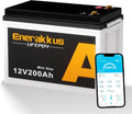 Enerakkus Piles rechargeables, 12 V, 200 Ah, 2560 Wh, Noir/Gris, systèmes