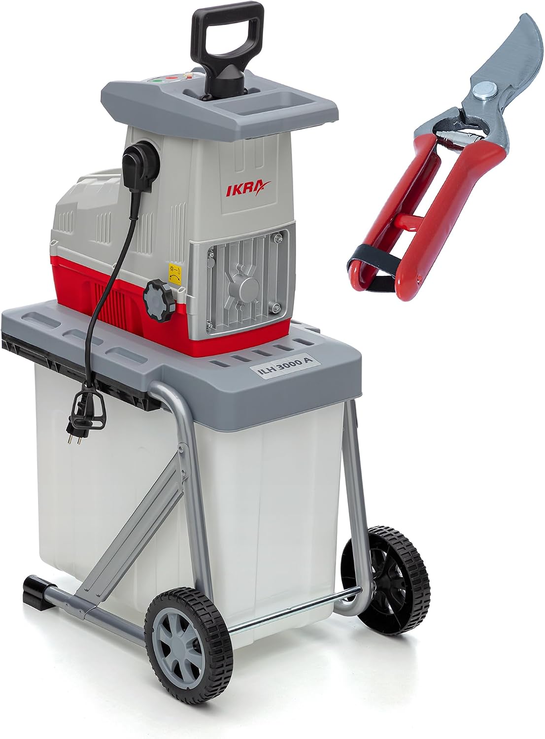 Ikra broyeur, Gris/Blanc, de jardin électrique à rouleaux ILH 3000A, sécateur inclus