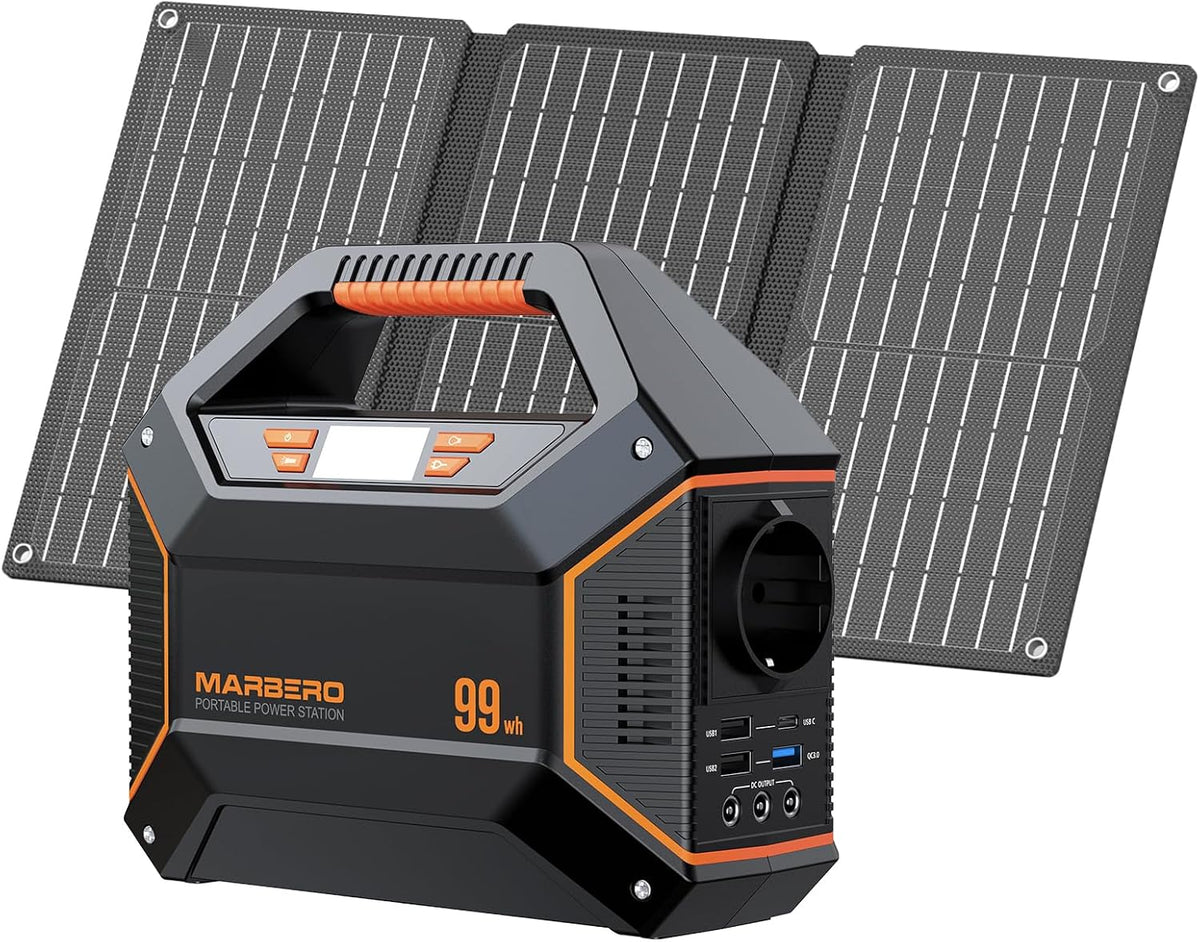 MARBERO panneau solaire, 100 W, 99 Wh, 30 W, Gris/Noir, Lampe Torche SOS Pour Camping, Urgence Maison, Voyage Bricolage