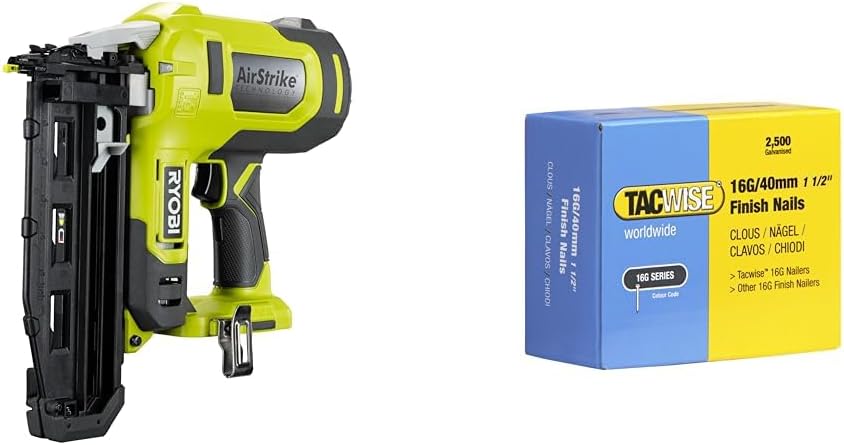 RYOBI Cloueur de finition, 16G, 18 V, 64 mm, 1,6 mm, 40 mm, Jaune/Bleu, - Air Comprimé ONE+ - Pointe 19- - Tête & Tacwise 0319 Clous de Finition /