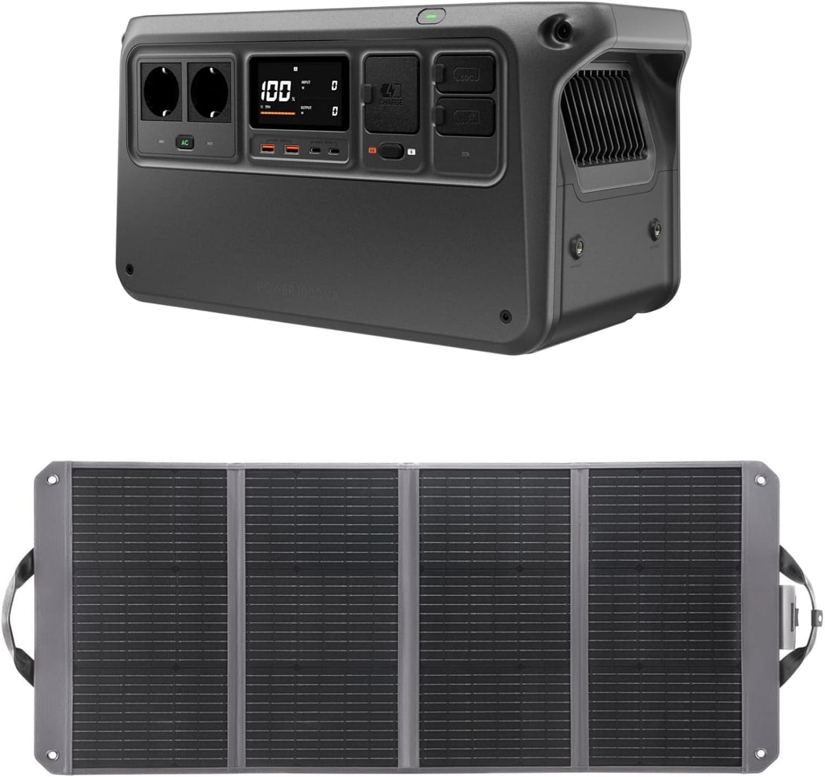 DJI groupe électrogène, 1024 Wh, 2600 W, 120 W, Noir/Gris, 1 panneau solaire de (Zignes), générateur électrique pour camping