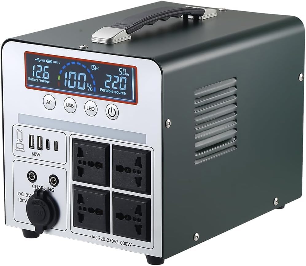 XIERXIN Groupes éléctrogènes, 1000 W, 666 Wh, Bleu/Gris, Batterie de secours portable rechargeable / pour camping