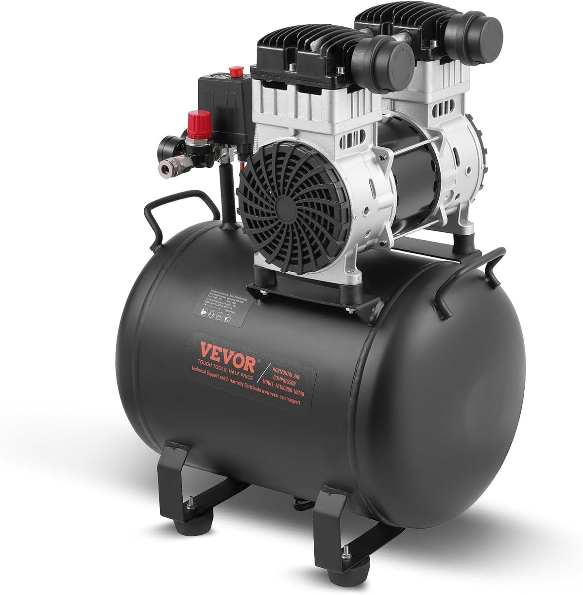 VEVOR Compresseurs d'air, 2 CV, 40 L, 220 V, 1,25 kW, acier, Noir/Gris, Compresseur d'Air sans Huile, Réservoir Acier