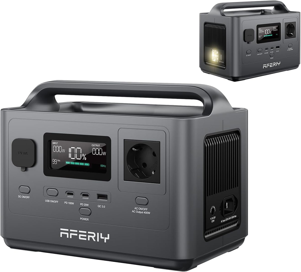 AFERIY groupe électrogène, 400 W, 256 Wh, 240 V, Noir/Gris, Generateur Electrique Portable, Station Solaire Portable /